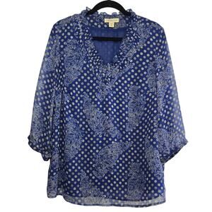 Coldwater Creek Navy Blue‎ Sheer Polka Dot Blouse Size 16/XL